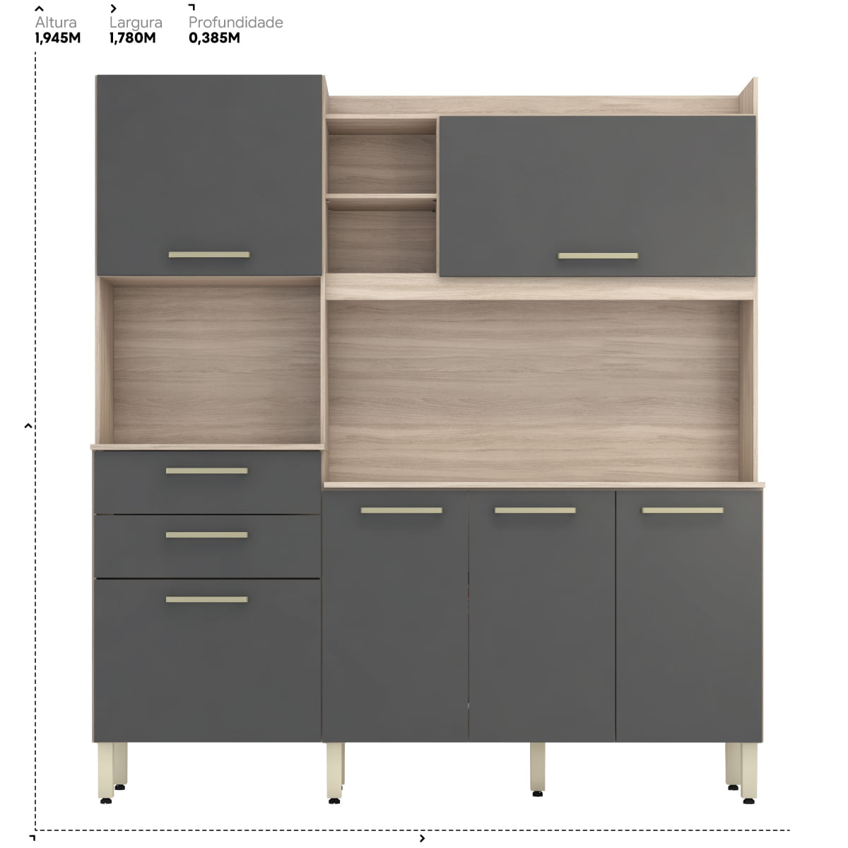 Kit Cozinha Select Demóbile - Avena/Grafite | Lojas Top Móveis e